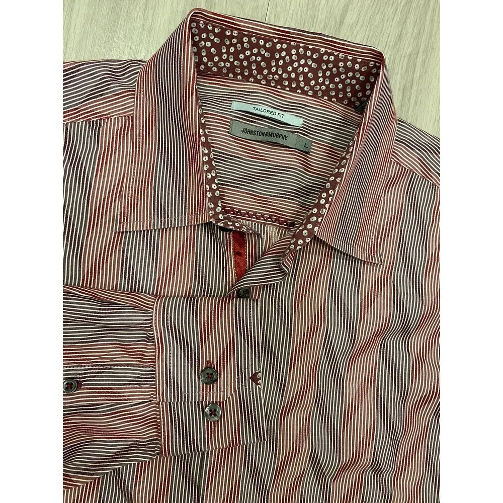 Johnston Murphy Mens L/S Geometric Tailored Fit Red Dress Shirt Size Large L EUC